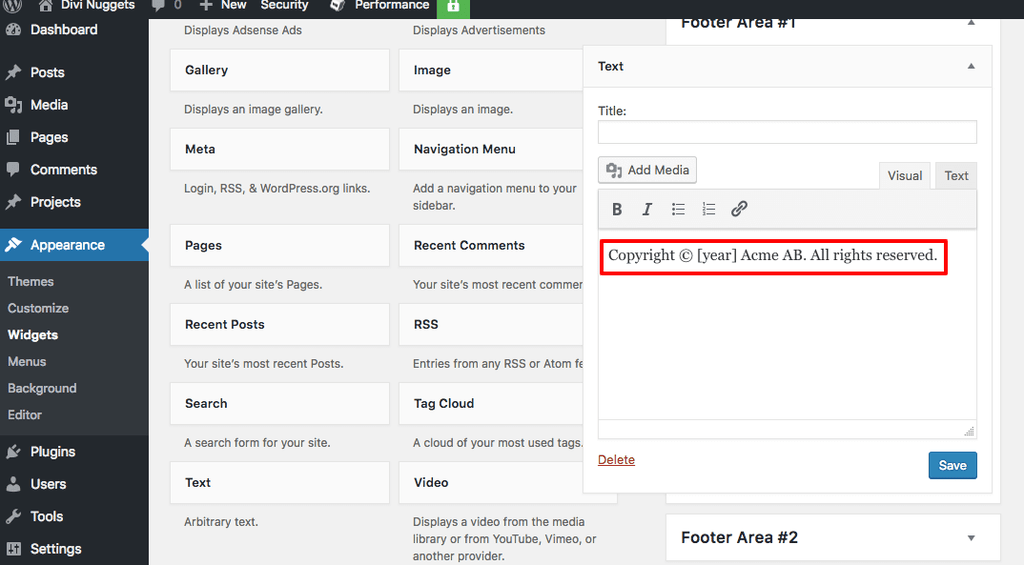 Wordpress footer med aktuellt år vi shortcode